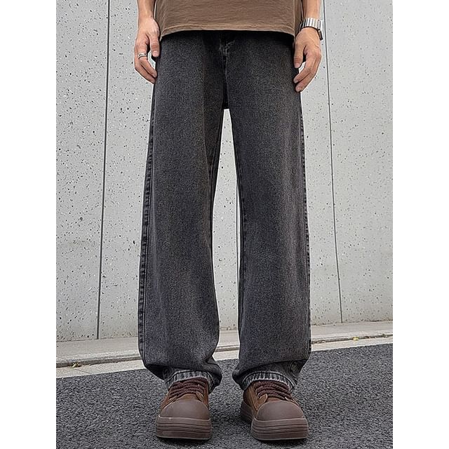 Denimic-Mid Rise Washed Straight Leg Jeans