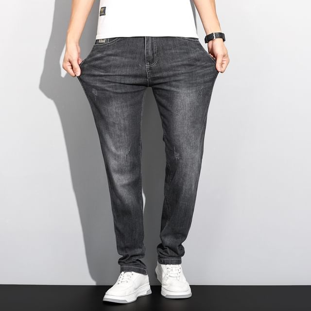 Denimic-Mid Rise Washed Tapered Jeans Various Designs