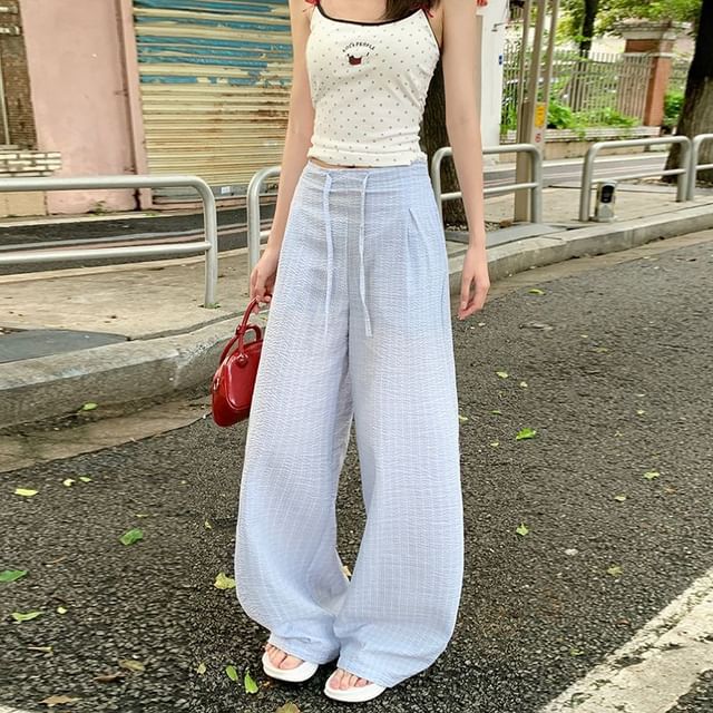 Denimot-Drawstring Waist Plaid Baggy Pants Various Designs