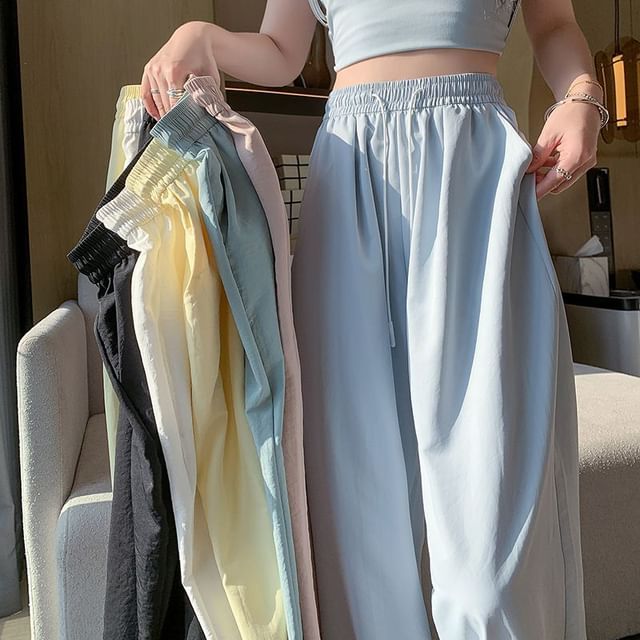 Denimot-Drawstring Waist Plain Baggy Pants Various Designs