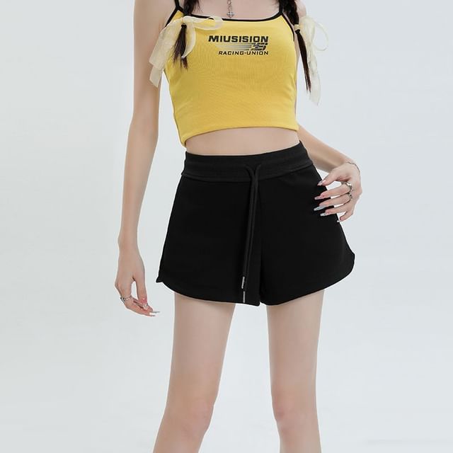 Denimot-Drawstring Waist Plain Shorts