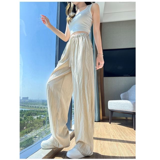 Denimot-Drawstring Waist Plain Wide Leg Pants Various Designs