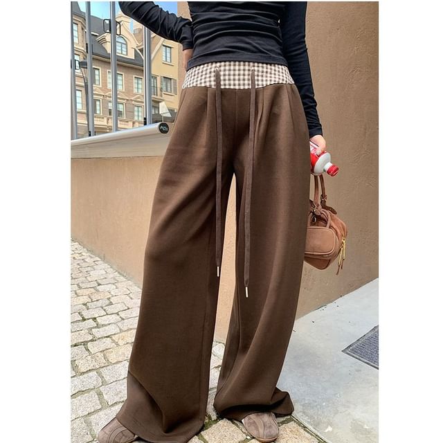 Denimot-Drawstring Waist Plain Wide Leg Pants Various Designs