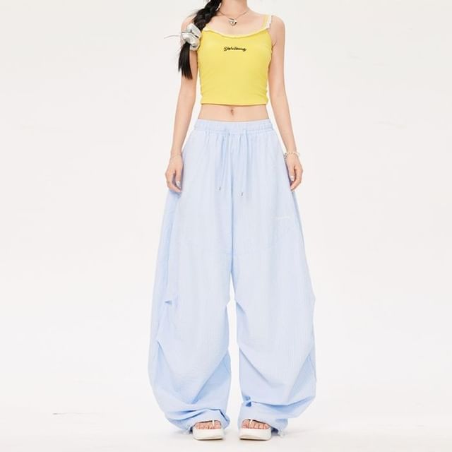 Denimot-Drawstring Waist Striped Baggy Pants Various Designs