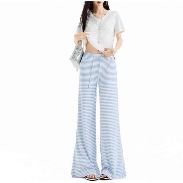 Denimot-Drawstring Waist Striped Regular Fit Wide Leg Pants Various Designs