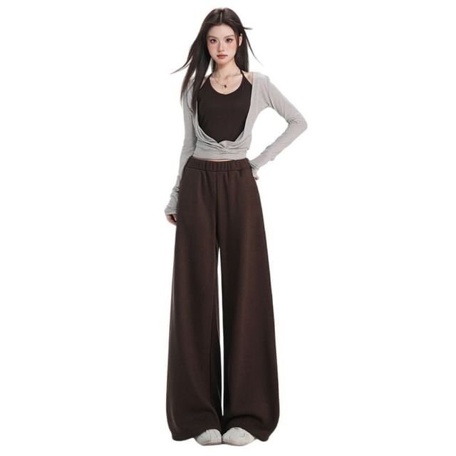 Denimot-High Rise Plain Wide Leg Pants