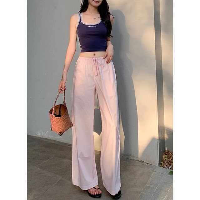 Denimot-High Rise Plain Wide Leg Pants
