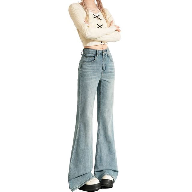 Denimot-High Rise Washed Flared Jeans Various Designs