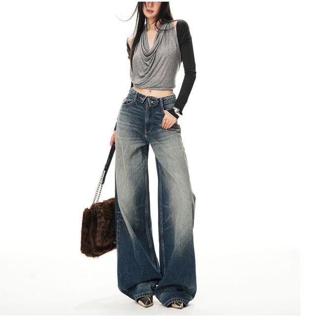 Denimot-High Rise Washed Wide Leg Jeans Various Designs