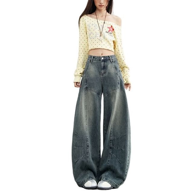 Denimot-High Rise Washed Wide Leg Jeans Various Designs