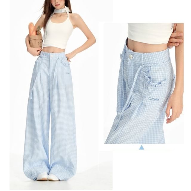Denimot-High Waist Gingham Baggy Pants Various Designs