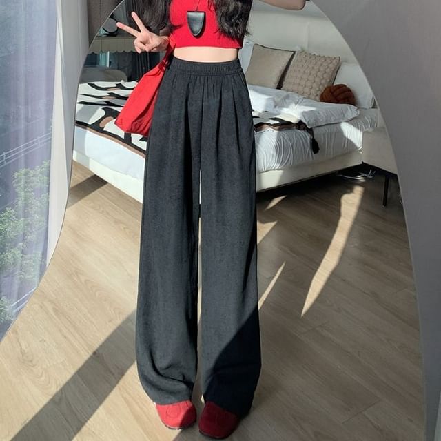 Denimot-High Waist Plain Baggy Pants