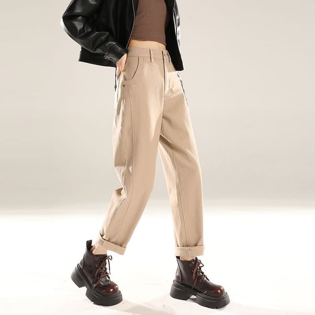Denimot-High Waist Plain Crop Tapered Jeans