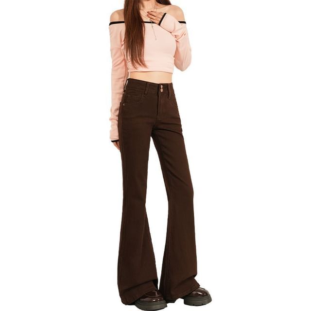 Denimot-High Waist Plain Flared Pants Various Designs