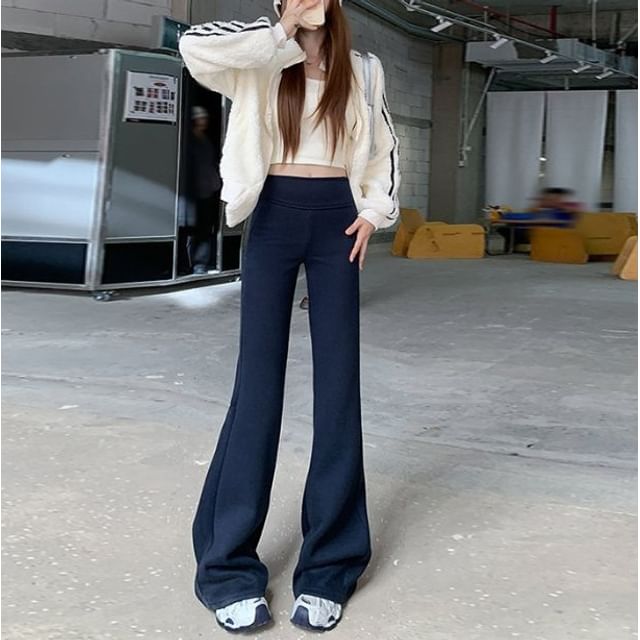 Denimot-High Waist Plain Flared Sweatpants Various Designs