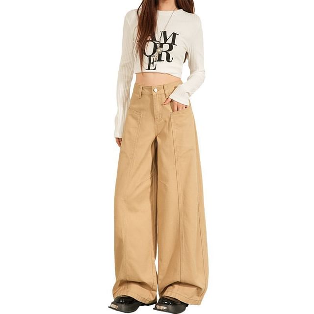 Denimot-High Waist Plain Wide Leg Jeans Various Designs