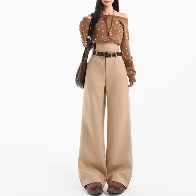 Denimot-High Waist Plain Wide Leg Slacks Various Designs