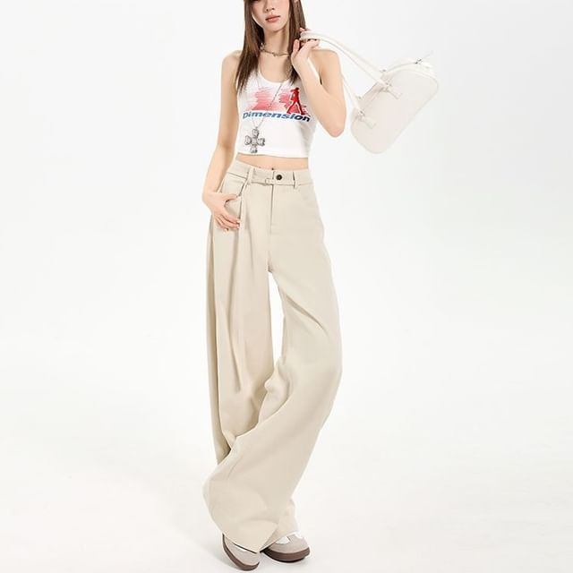 Denimot-High Waist Plain Wide Leg Slacks Various Designs