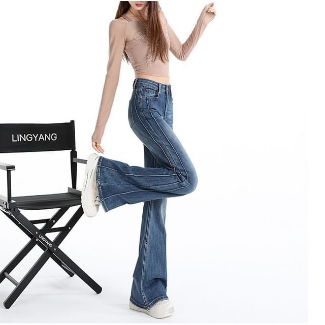 Denimot-High Waist Washed Bootcut Jeans Various Designs