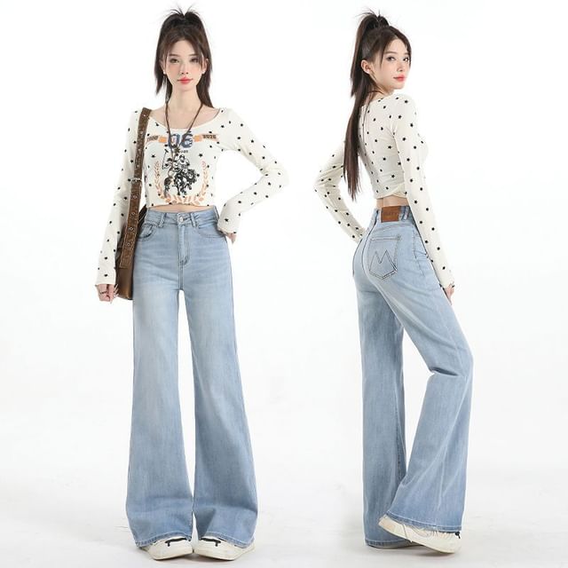 Denimot-High Waist Washed Flared Jeans Various Designs
