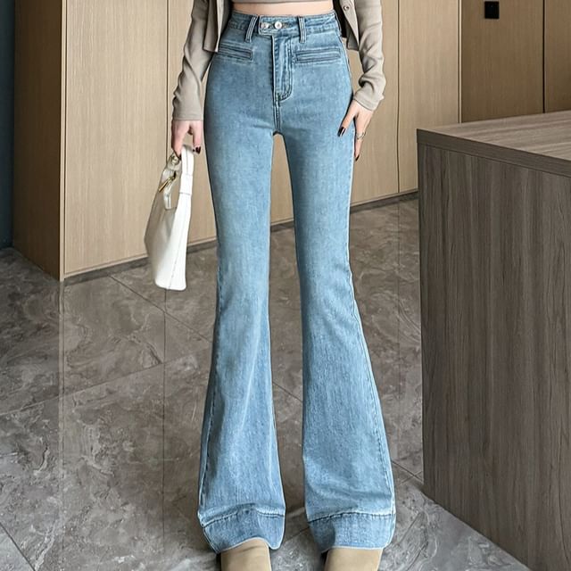 Denimot-High Waist Washed Flared Jeans Various Designs