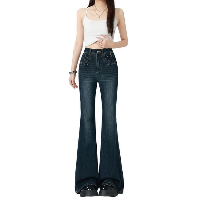 Denimot-High Waist Washed Flared Jeans Various Designs