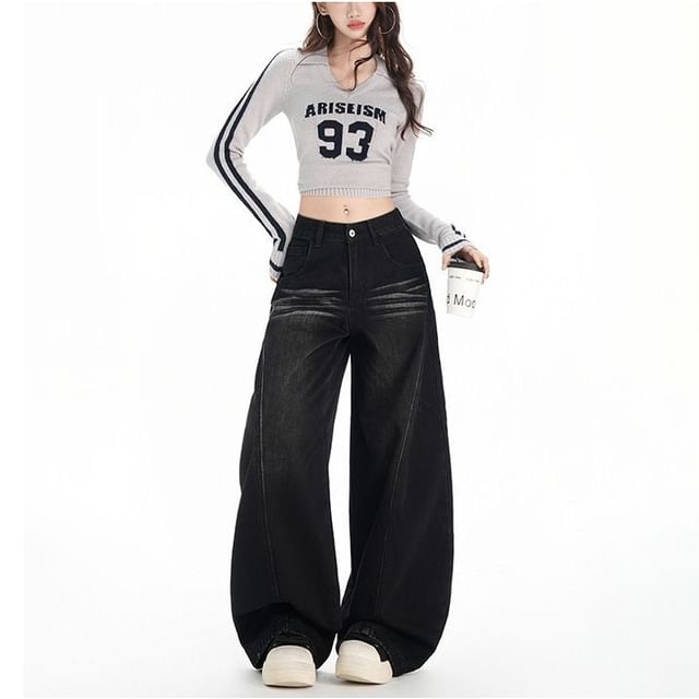 Denimot-High Waist Washed Wide Leg Jeans Various Designs