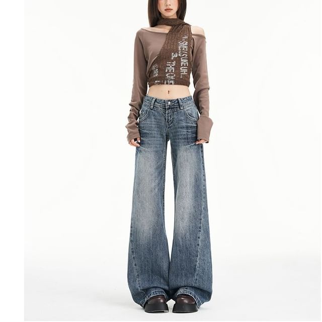 Denimot-High Waist Washed Wide Leg Jeans Various Designs