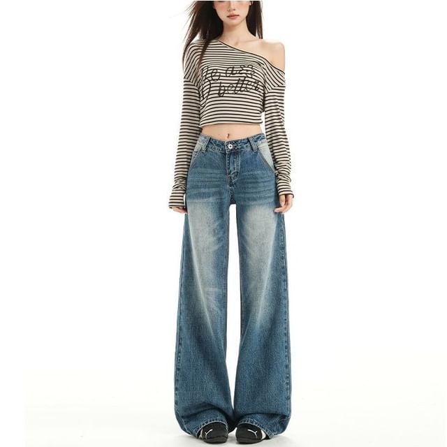 Denimot-High Waist Washed Wide Leg Jeans Various Designs