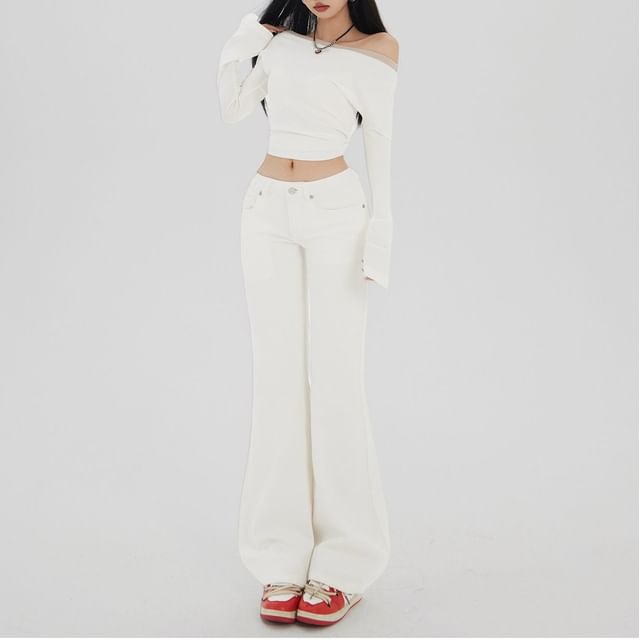 Denimot-Low Rise Plain Flared Jeans Various Designs