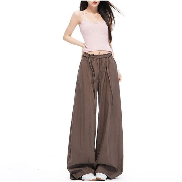 Denimot-Low Rise Plain Wide Leg Pants