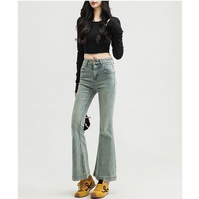 Denimot-Low Rise Rhinestone Washed Bootcut Jeans Various Designs