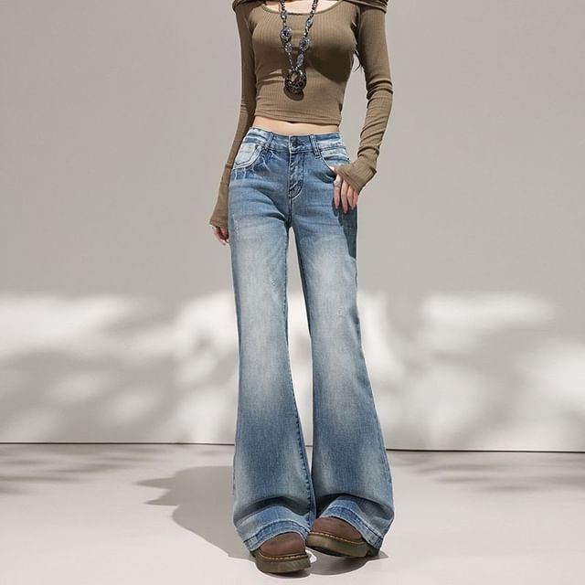 Denimot-Low Rise Washed Flared Jeans Various Designs