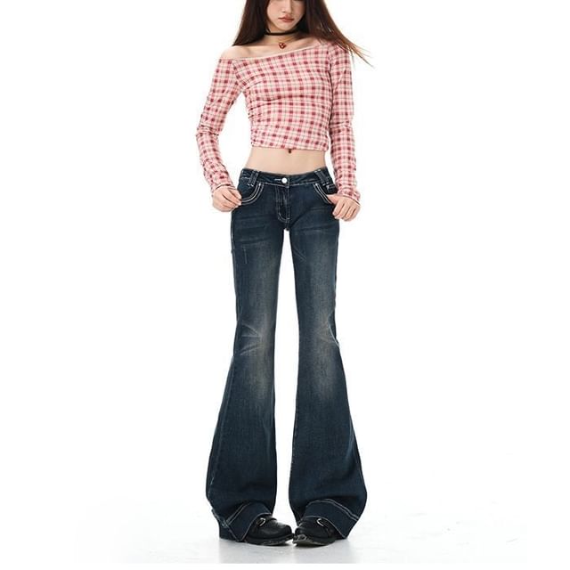 Denimot-Low Rise Washed Flared Jeans Various Designs