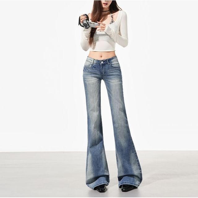 Denimot-Low Rise Washed Flared Jeans Various Designs