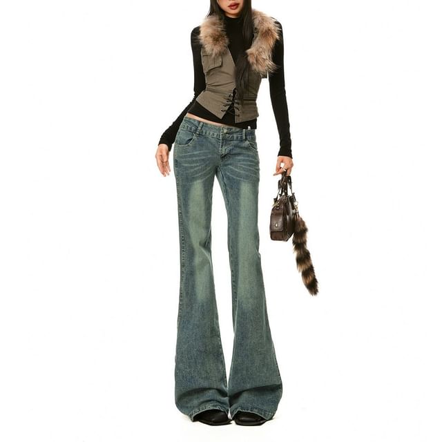 Denimot-Low Rise Washed Flared Jeans Various Designs