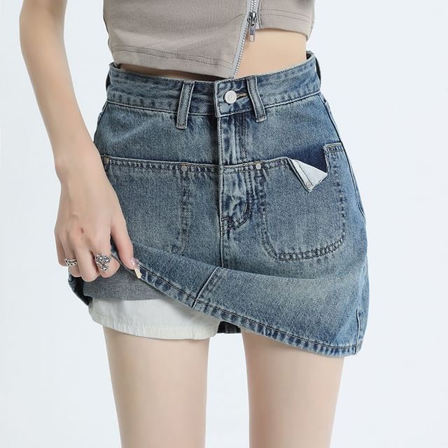 Denimot-Low Waist Denim Mini Skort