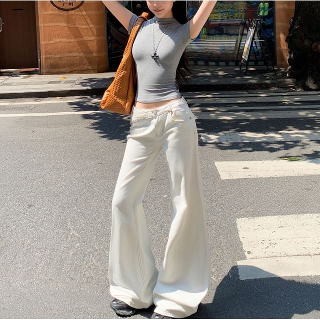 Denimot-Low Waist Plain Bell Bottom Jeans Various Designs