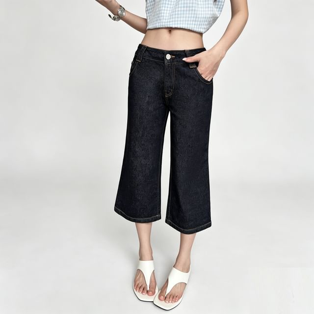 Denimot-Low Waist Regular Fit Flared Capri Jeans