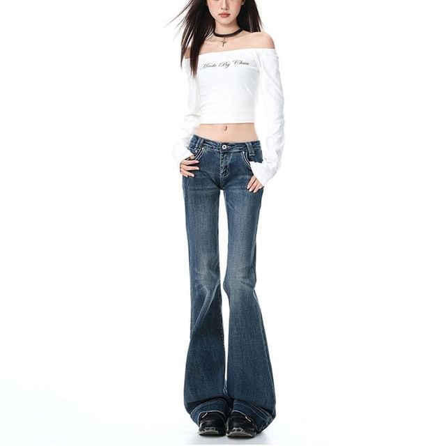Denimot-Low Waist Washed Bootcut Jeans Various Designs