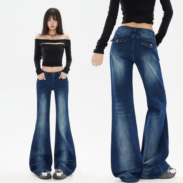 Denimot-Low Waist Washed Flared Jeans Various Designs