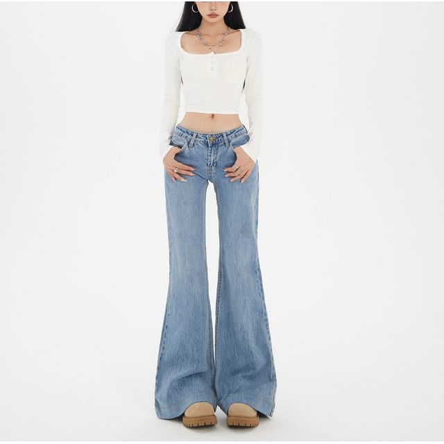 Denimot-Low Waist Washed Flared Jeans Various Designs