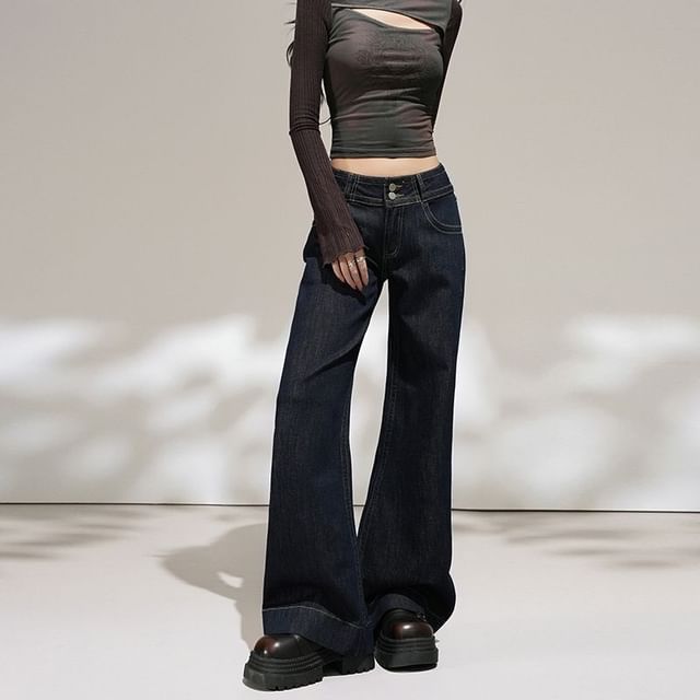 Denimot-Low Waist Washed Flared Jeans Various Designs