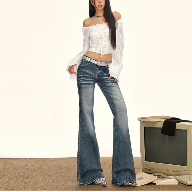 Denimot-Low Waist Washed Flared Jeans Various Designs