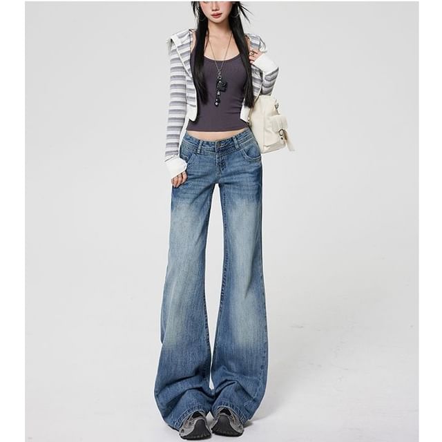 Denimot-Low Waist Washed Flared Jeans Various Designs