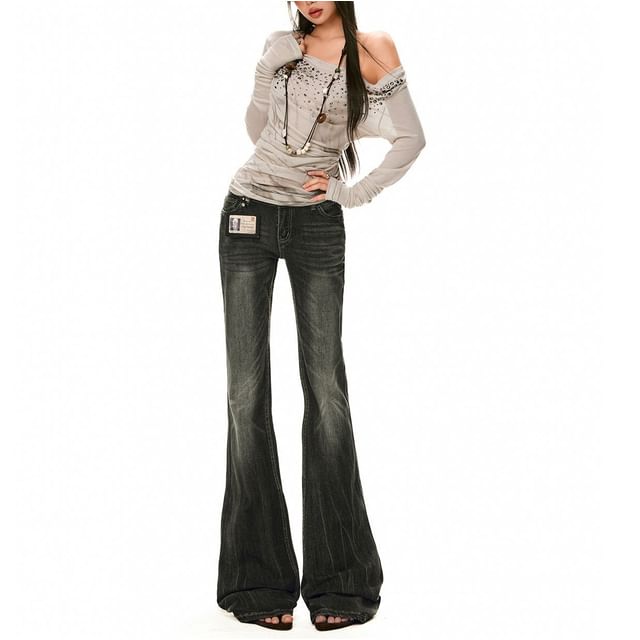 Denimot-Low Waist Washed Flared Jeans Various Designs