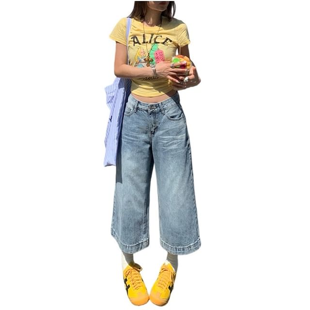 Denimot-Low Waist Washed Wide Leg Jorts
