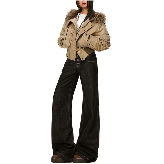 Denimot-Mid Rise Button Fly Wide Leg Jeans Various Designs
