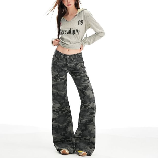 Denimot-Mid Rise Camouflage Flared Jeans Various Designs