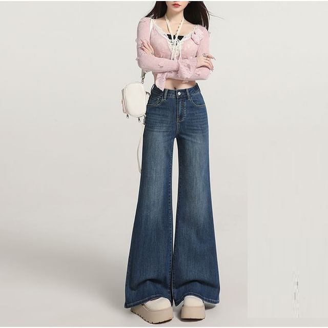 Denimot-Mid Rise Fleece-Lined Flared Jeans Various Designs